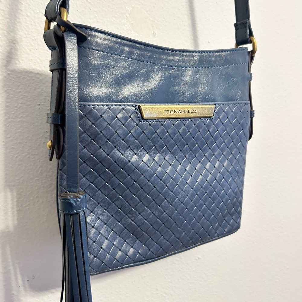 Tiganello Genuine Leather Navy Crossbody Bag